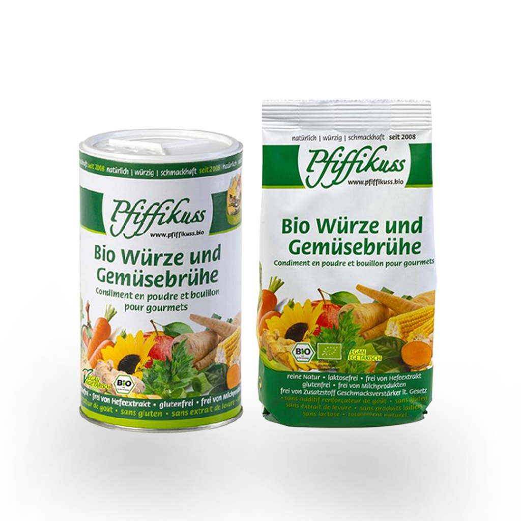 KOMBI Pfiffikuss BIO Würze & Gemüsebrühe, Dose 250 g + Nachfüller 450 g