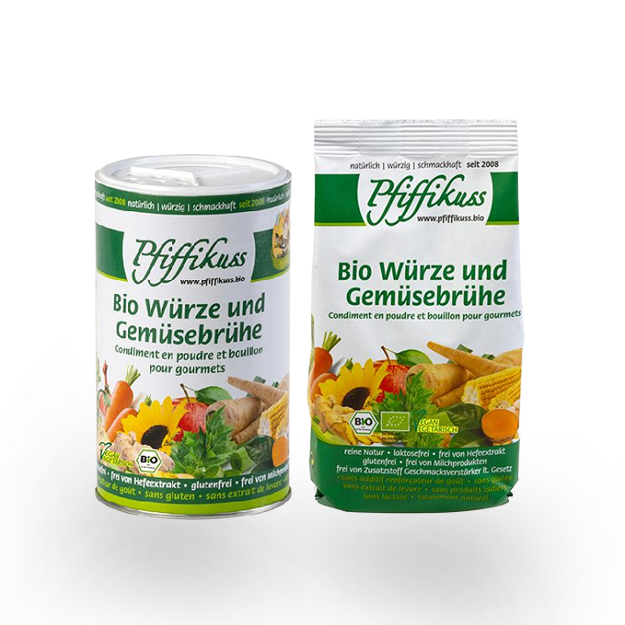 KOMBI Pfiffikuss BIO Würze & Gemüsebrühe, Dose 250 g + Nachfüller 450 g