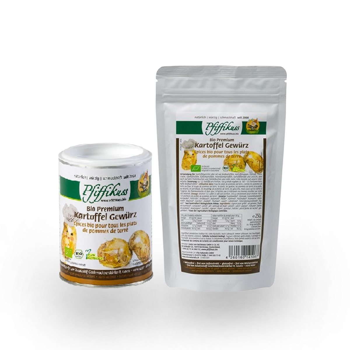 KOMBI Pfiffikuss BIO Kartoffel-Gewürz, Dose 100 g + Nachfüller 250 g