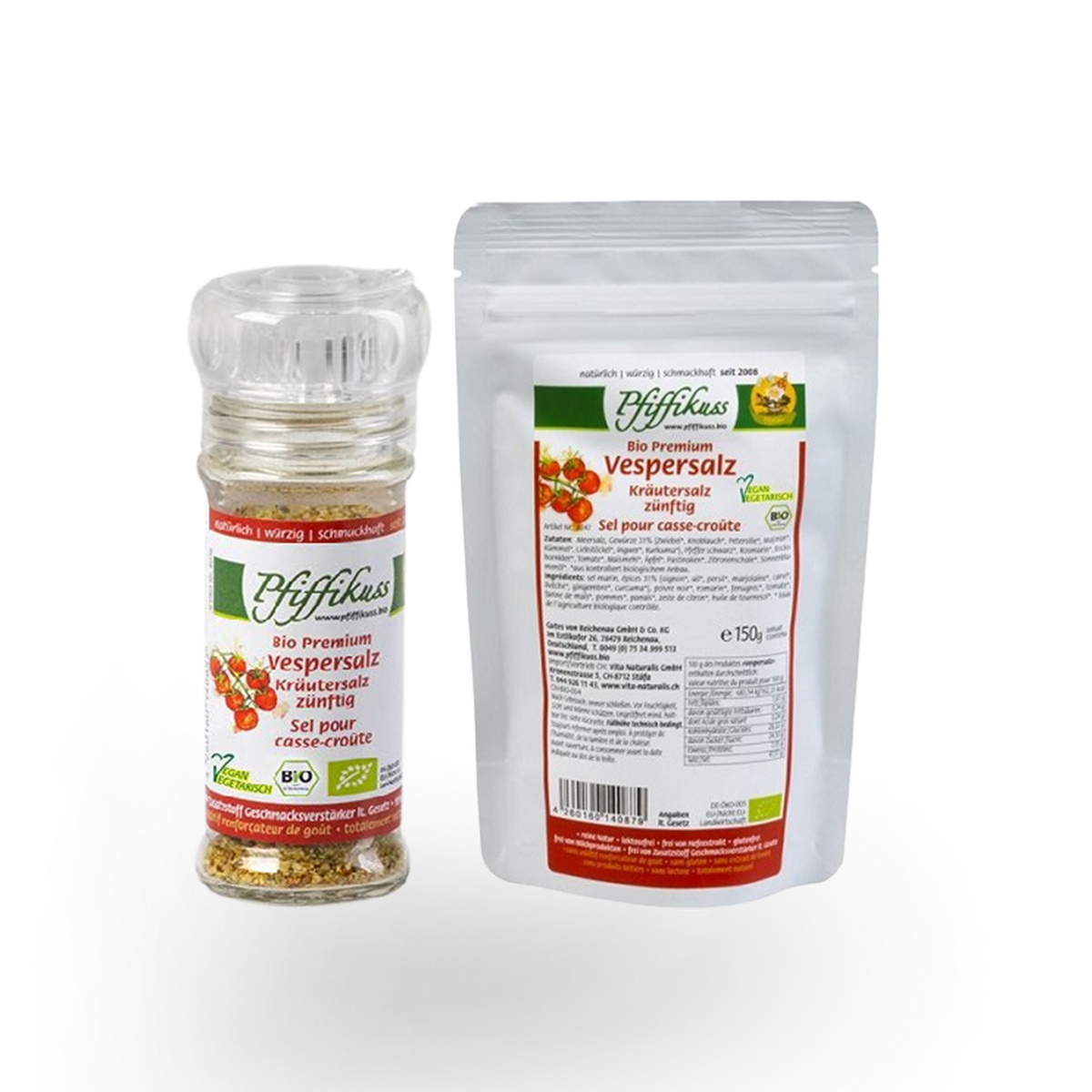 KOMBI Pfiffikuss BIO Vespersalz zünftig, Mühle 50 g + Nachfüller 150 g
