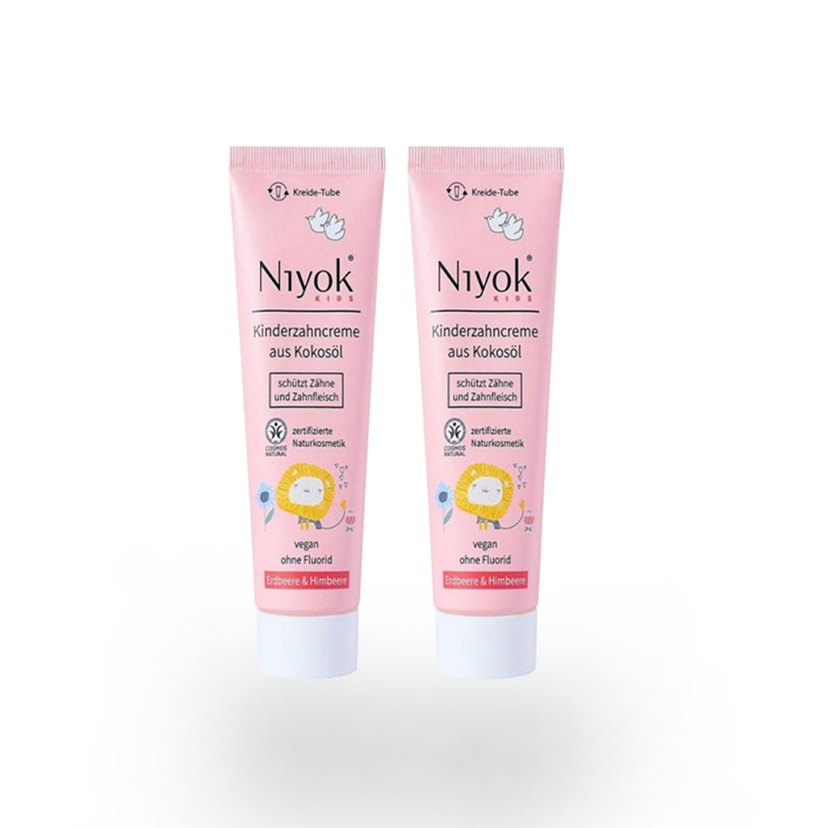 Niyok Kinder-Zahncreme Erdbeere-Himbeere mit BIO Kokosöl, 75 ml – 2 Stück