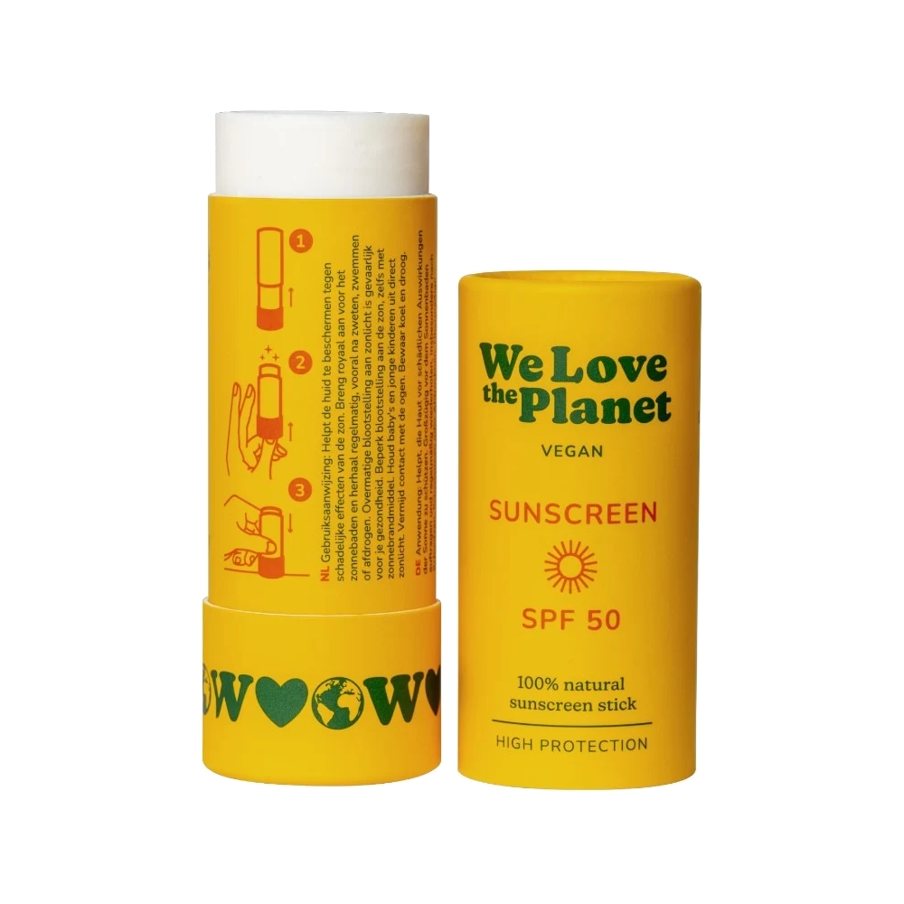 We Love The Planet Sun-Stick LSF 50, 40 g – Stift geöffnet und geschlossen