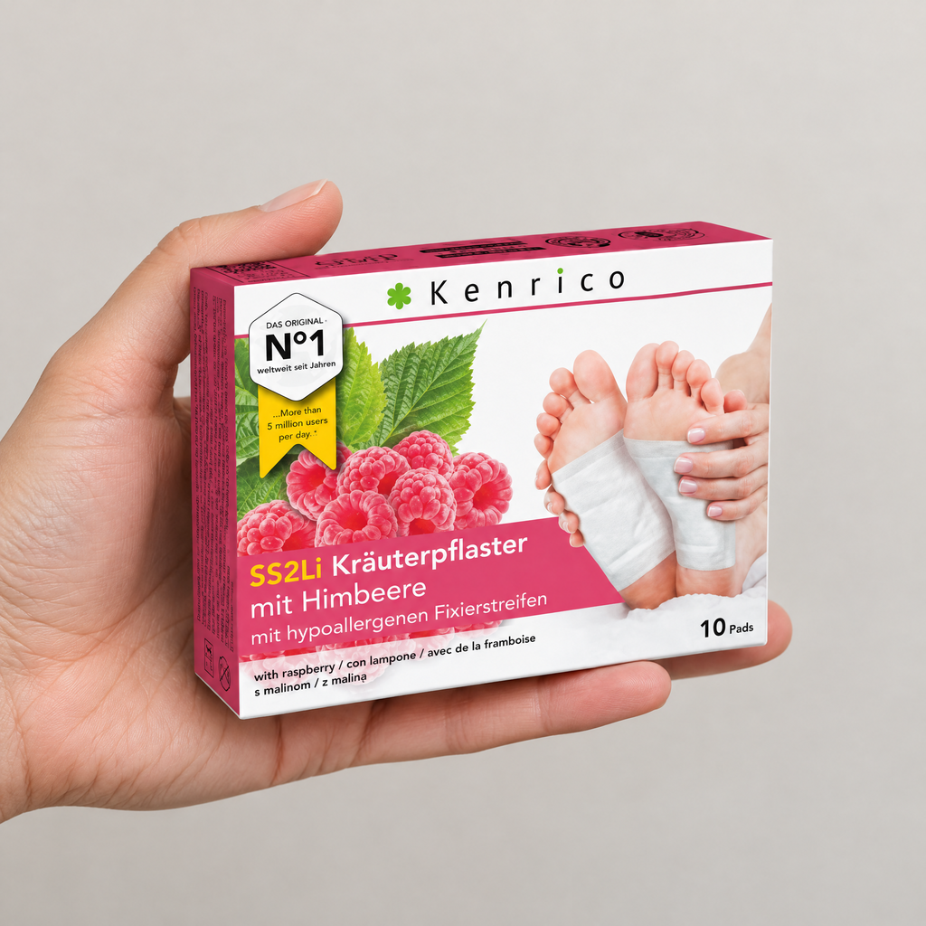 Kenrico BIO Kräuterpflaster SS2Li mit Himbeere, 10 Stk. – Grössenvergleich in der Hand