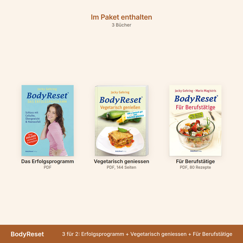 3 für 2: Erfolgsprogramm + Vegetarisch geniessen + Für Berufstätige – Übersicht der 3 enthaltenen Bücher