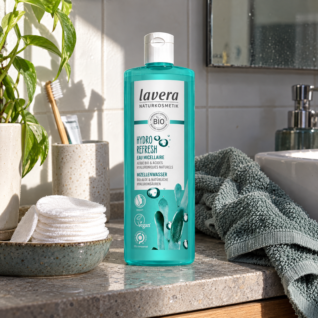 Lavera Hydro Refresh Mizellenwasser 400 ml – im Badezimmer im Einsatz