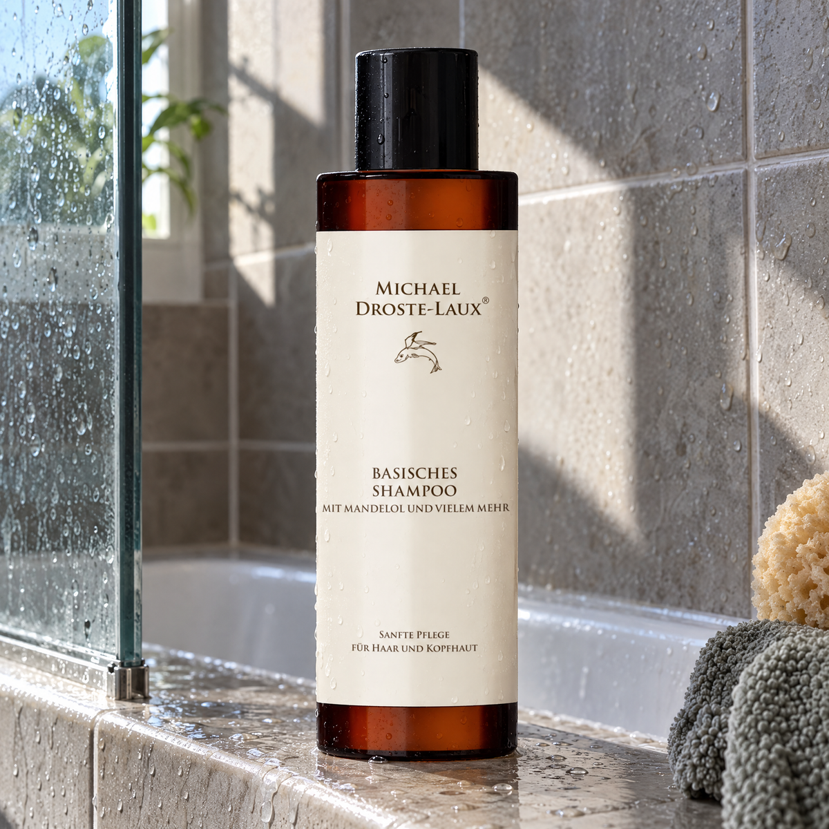 Droste-Laux Basisches Shampoo Mandelöl 200 ml – im Badezimmer im Einsatz