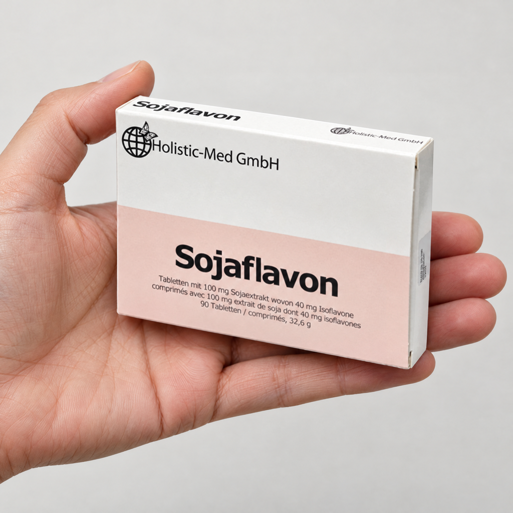 Holistic-Med Sojaflavone 40+ 90 Tabletten – Grössenvergleich in der Hand