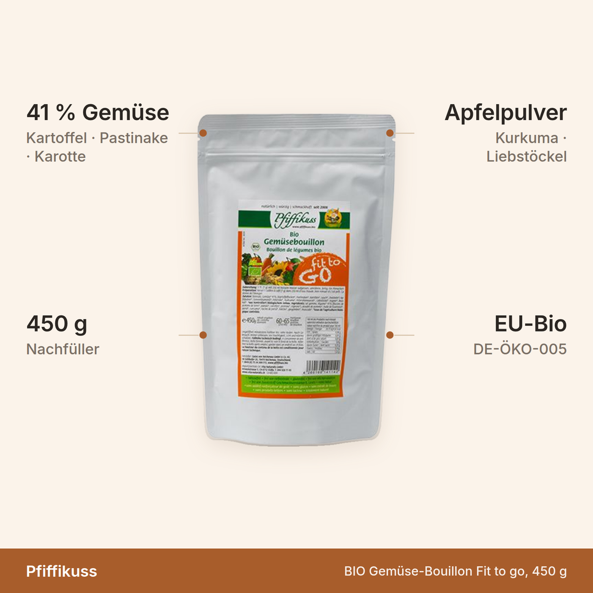 BIO Gemüse-Bouillon – 41 Prozent Gemüse aus Kartoffel, Pastinake und Karotte, 450 g Nachfüller, EU-Bio