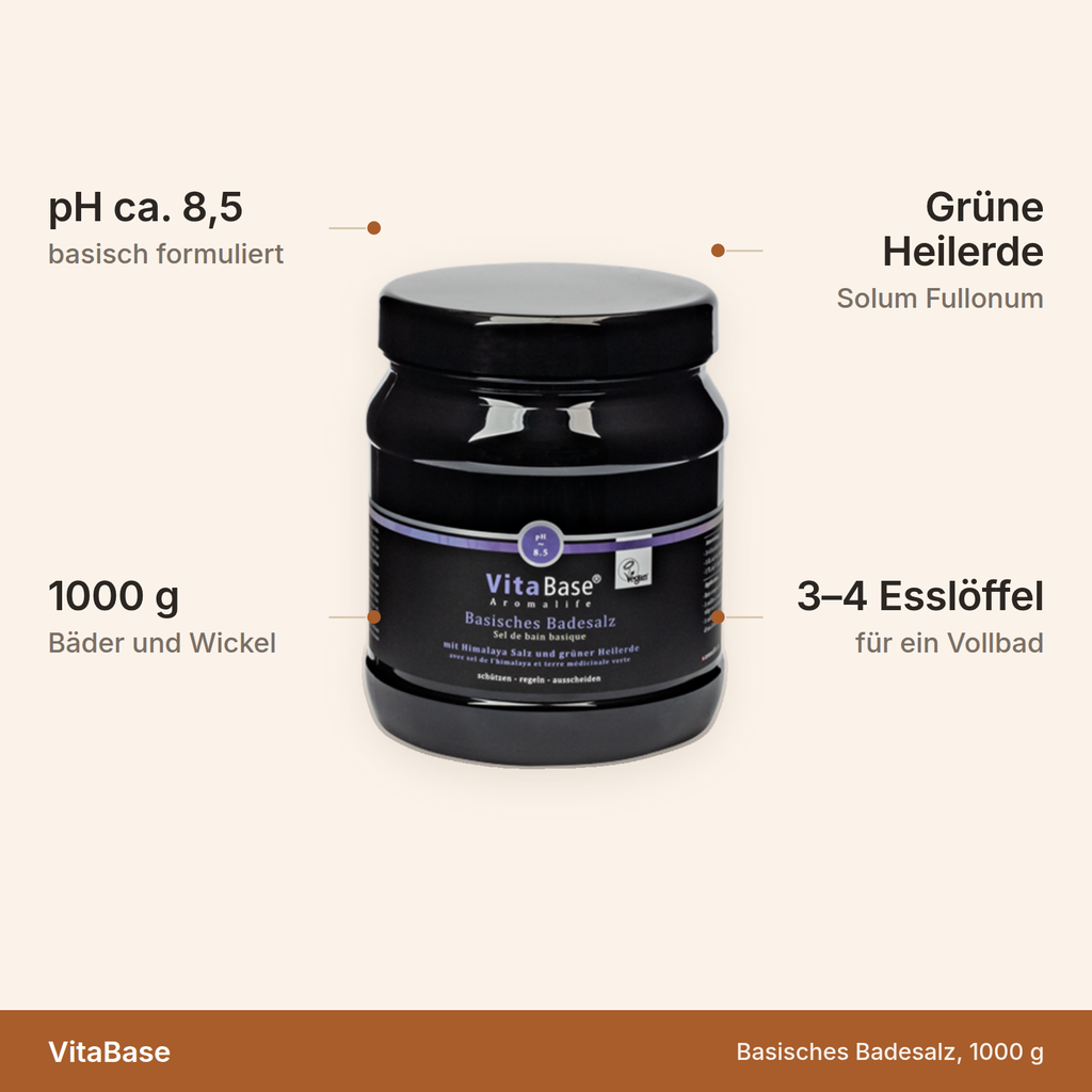 VitaBase Basisches Badesalz – pH ca. 8,5, 1000 g mit grüner Heilerde, 3 bis 4 Esslöffel für ein Vollbad
