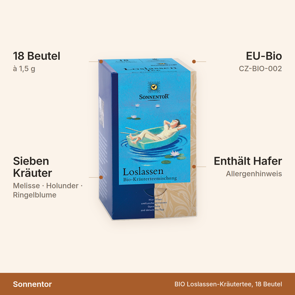 Sonnentor BIO Loslassen-Kräutertee – 18 Beutel à 1,5 g aus sieben Kräutern, EU-Bio CZ-BIO-002, enthält Hafer