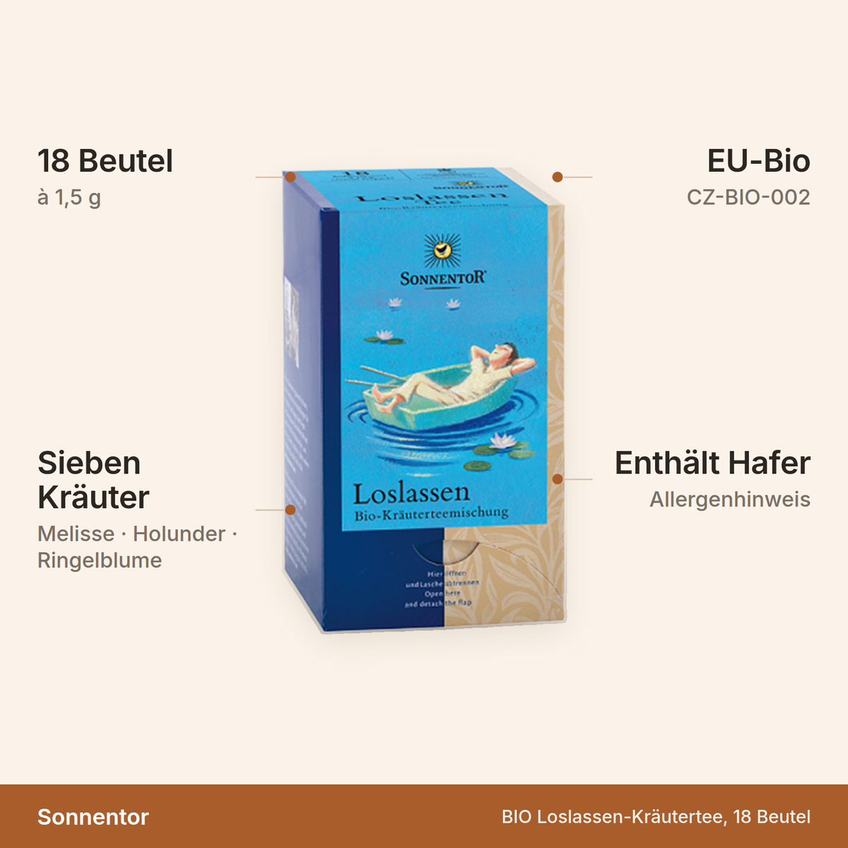 Sonnentor BIO Loslassen-Kräutertee – 18 Beutel à 1,5 g aus sieben Kräutern, EU-Bio CZ-BIO-002, enthält Hafer