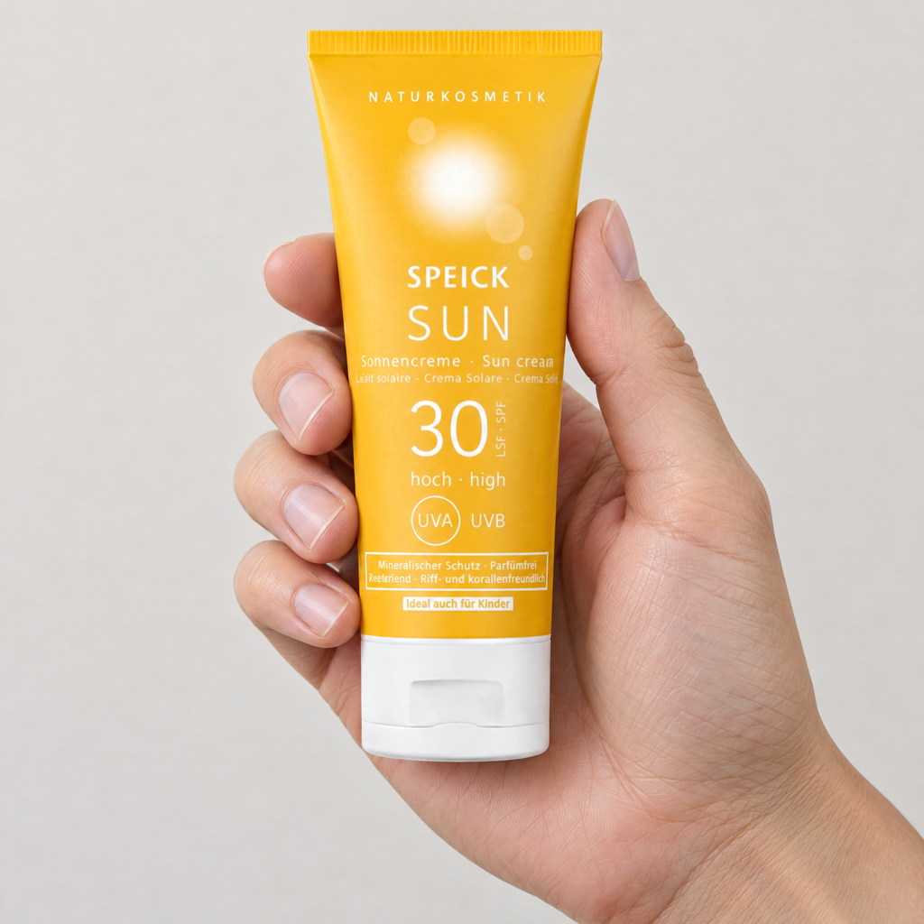 Speick Sonnencreme LSF 30 mineralisch 60 ml – Grössenvergleich in der Hand