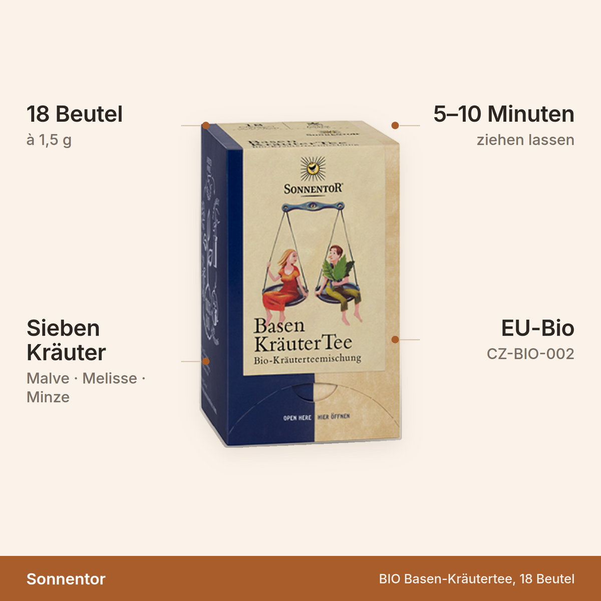 Sonnentor BIO Basen-Kräutertee – 18 Beutel à 1,5 g aus sieben Kräutern, 5 bis 10 Minuten ziehen lassen, EU-Bio