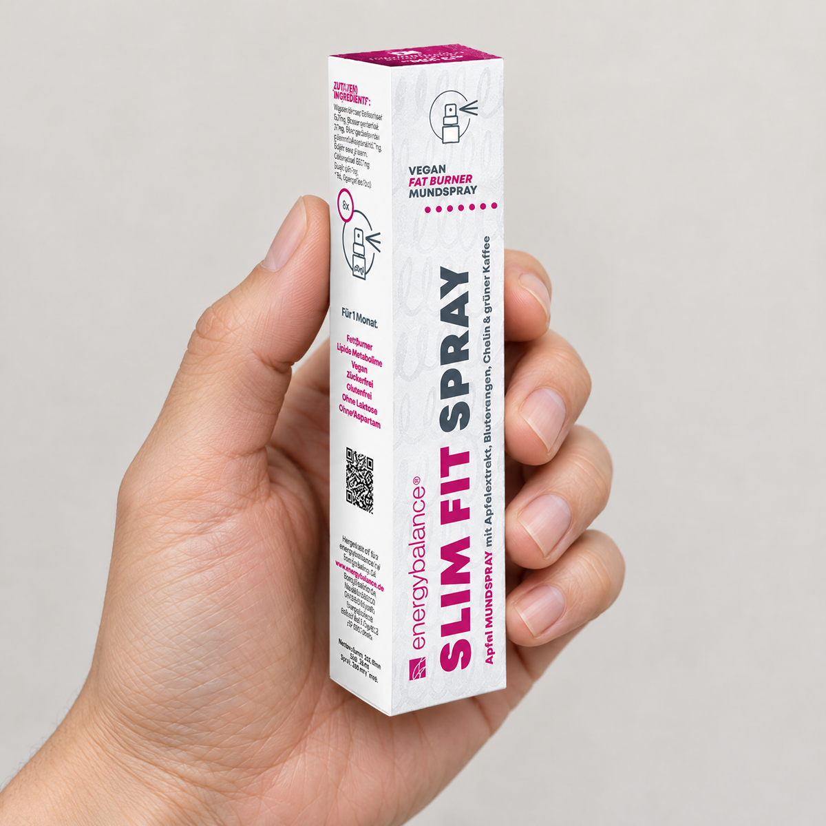 Energy Balance Slim Fit Mundspray, 150 Sprühstösse – Grössenvergleich in der Hand