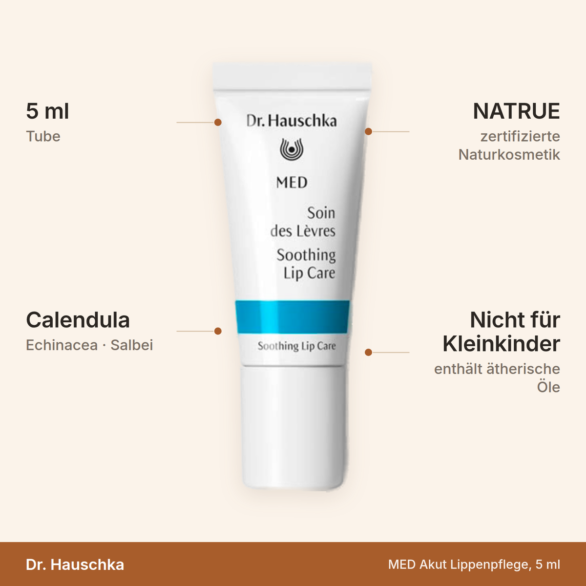 Dr. Hauschka MED Akut Lippenpflege – 5 ml, Calendula und Echinacea, NATRUE, nicht für Kleinkinder
