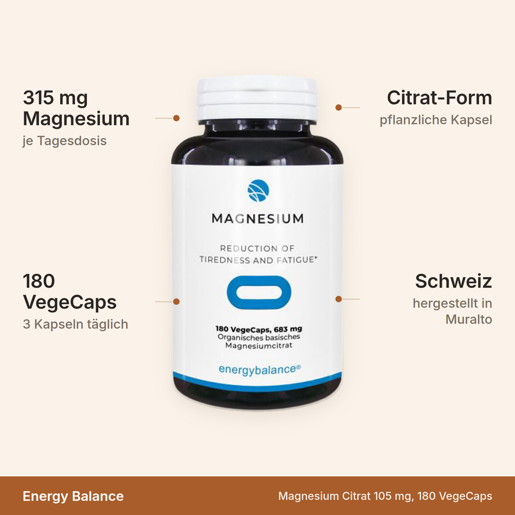 Energy Balance Magnesium Citrat 105 mg, 180 VegeCaps – Produktfakten auf einen Blick