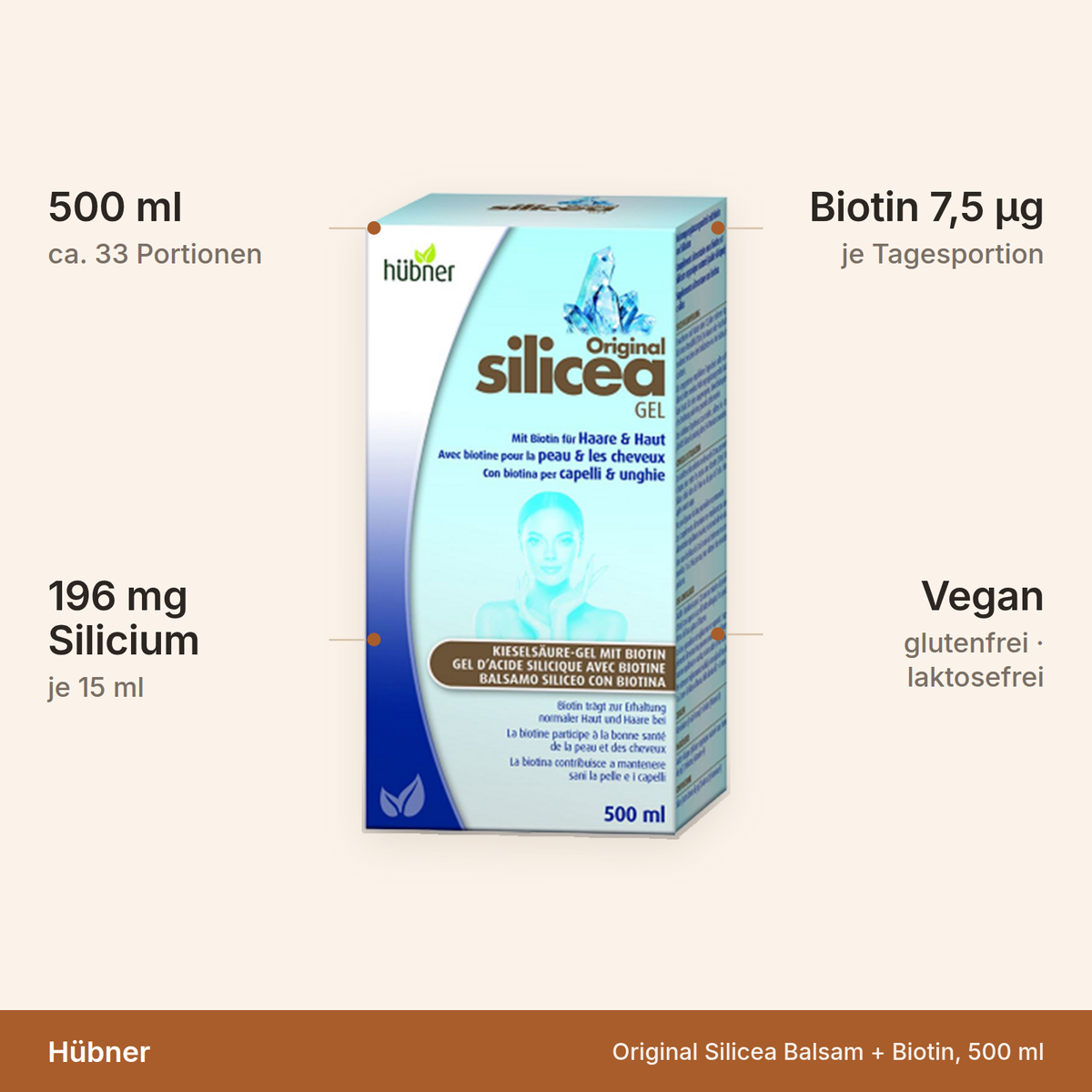 Hübner Silicea Balsam – 500 ml für rund 33 Portionen, 196 mg Silicium und 7,5 µg Biotin je Tagesportion